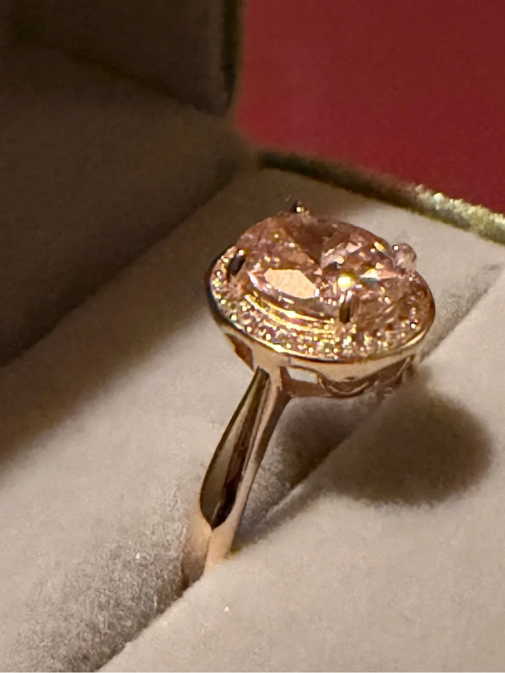 925 SS & Yellow Gold Oval Halo Ring with Pink Cubic Zirconia Center - Picture 2 of 6